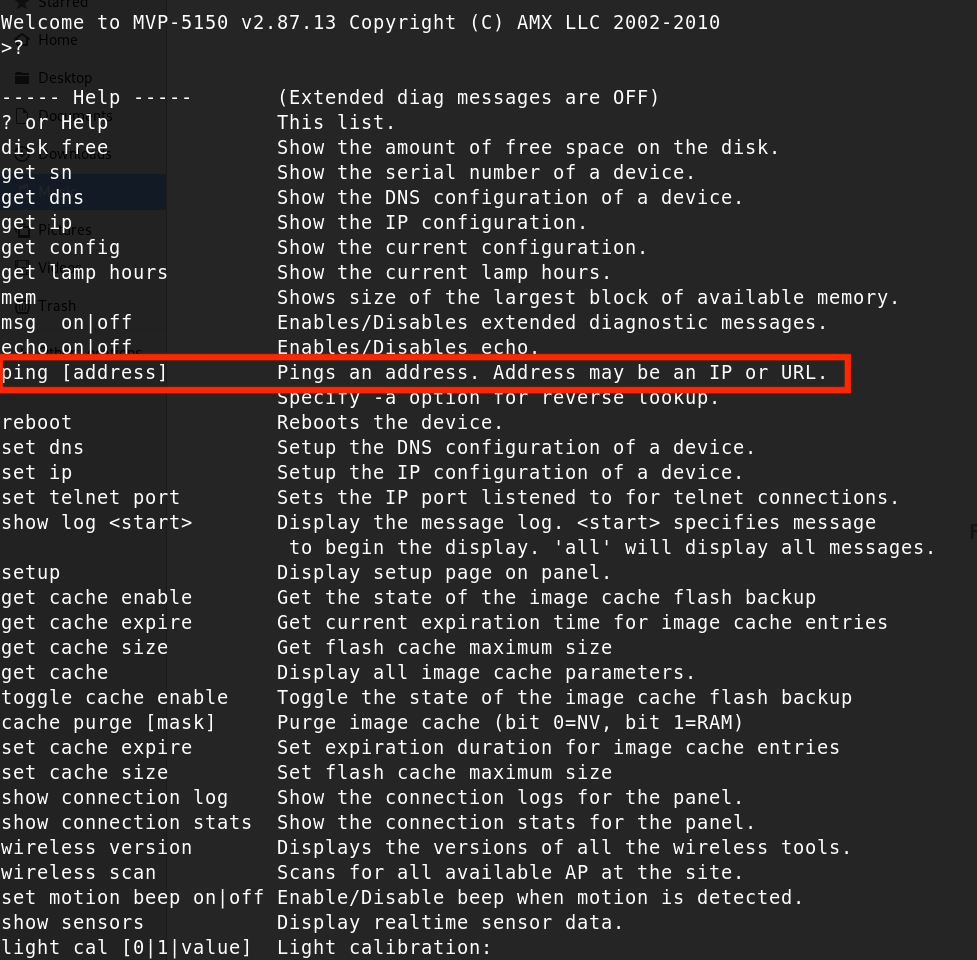 AMX MVP-5150 Ping Command